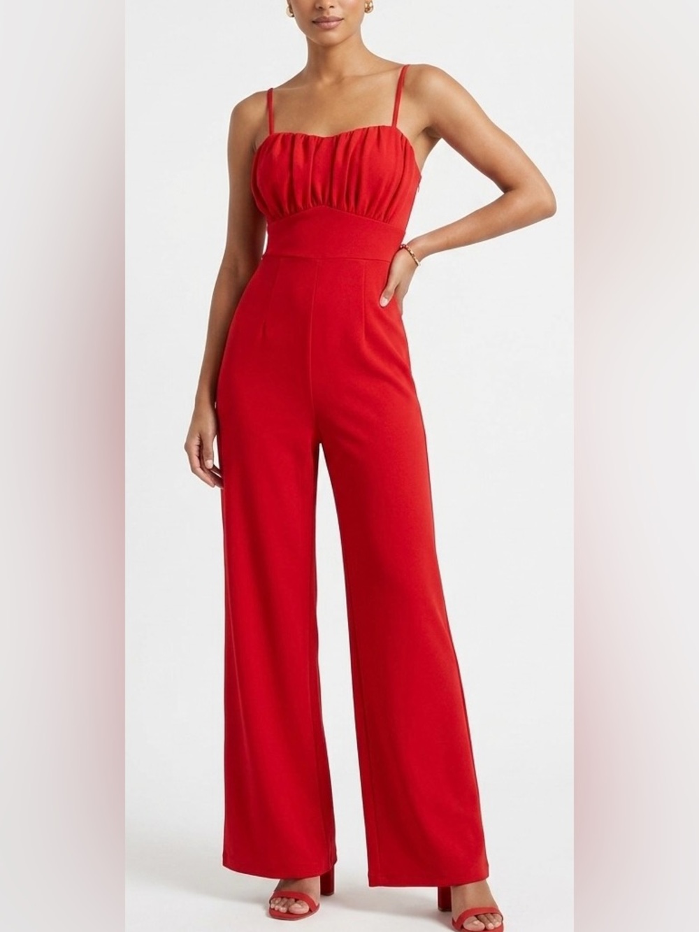 Francesca's Collections Scarlet Wide-Leg Spaghetti-Strap Jumpsuit